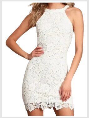 Lulu’s Ivory Lace Halter Mini Dress Floral XL